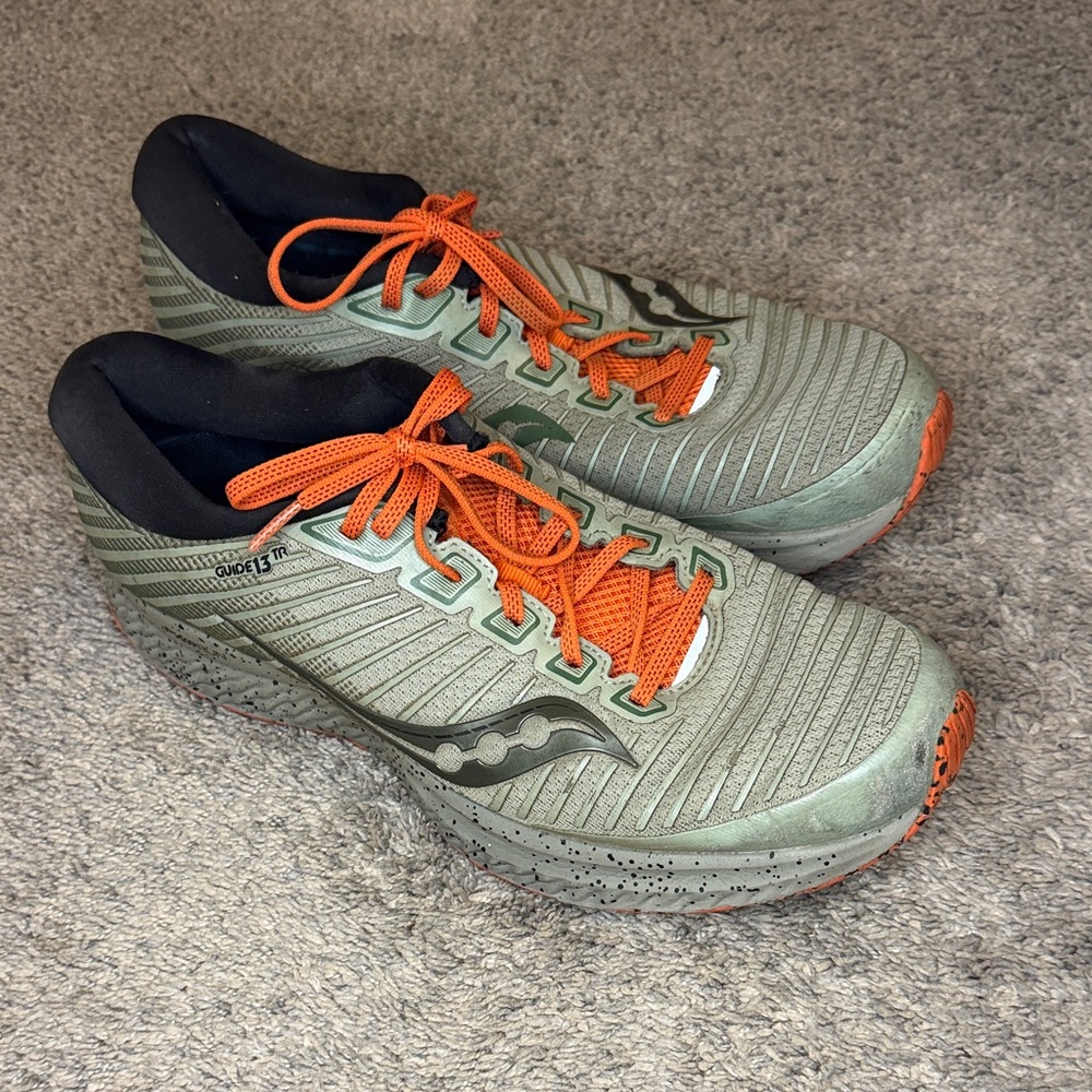 Saucony Men's Trail Running Shoes in Green and Orange - Guide 13 TR
